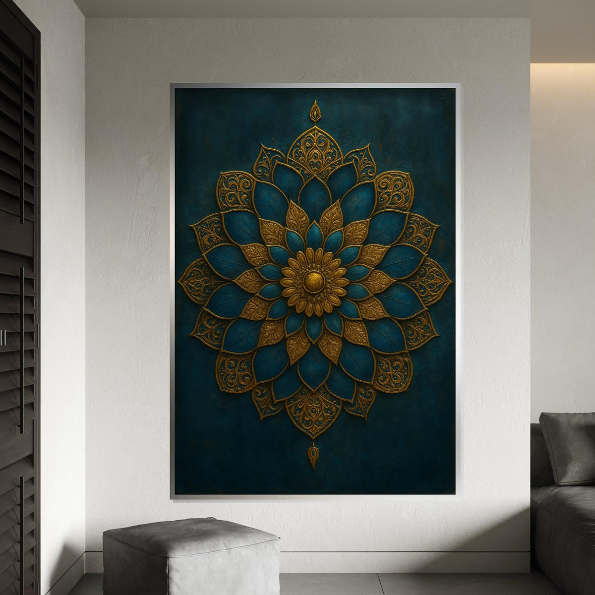 Ornamental Mandala Canvas, Gold and Teal Mandala Art, Elegant Wall Design, Wall Art Canvas Design, Ready To Hang Decoration, Print Wall Art
