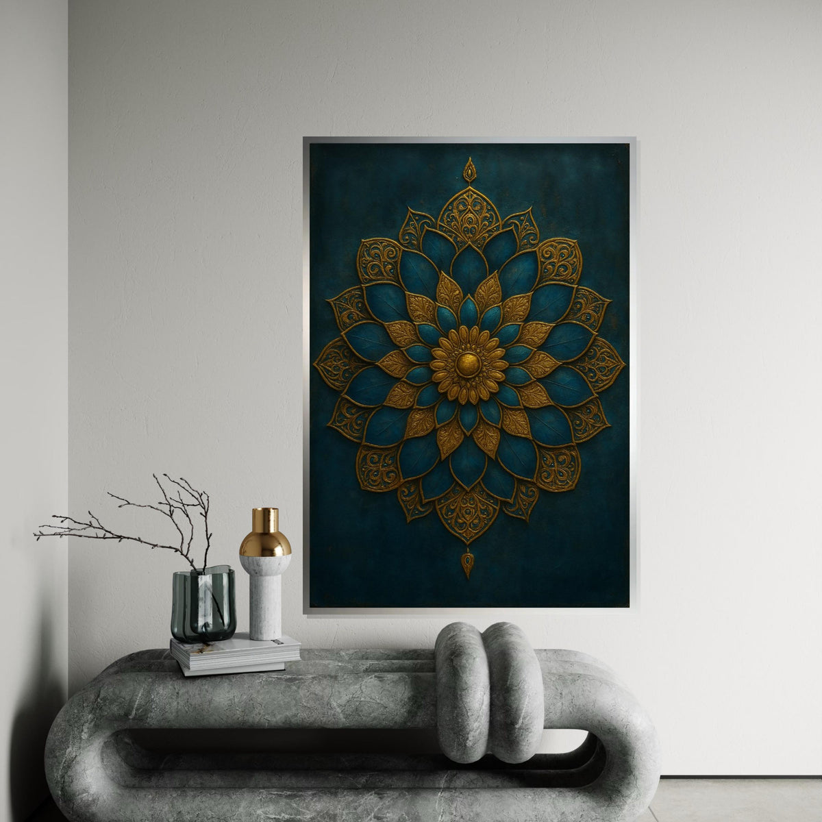 Ornamental Mandala Canvas, Gold and Teal Mandala Art, Elegant Wall Design, Wall Art Canvas Design, Ready To Hang Decoration, Print Wall Art