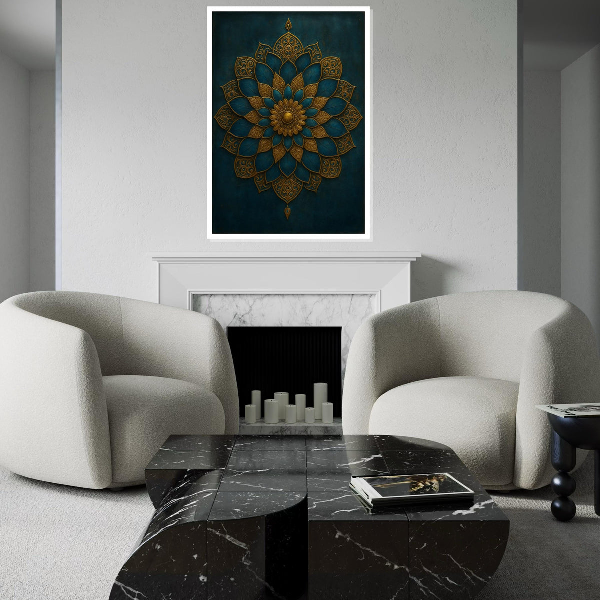 Ornamental Mandala Canvas, Gold and Teal Mandala Art, Elegant Wall Design, Wall Art Canvas Design, Ready To Hang Decoration, Print Wall Art