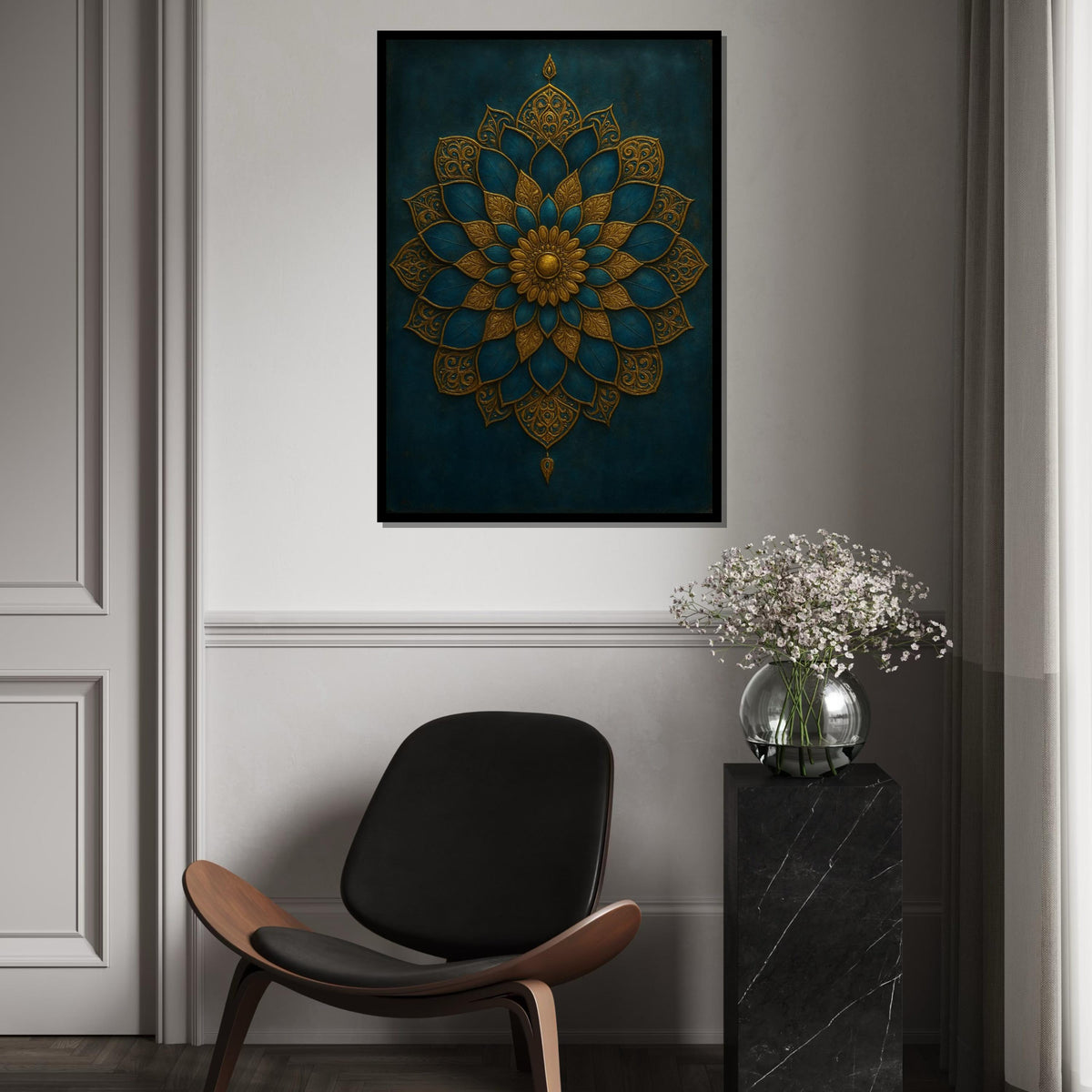Ornamental Mandala Canvas, Gold and Teal Mandala Art, Elegant Wall Design, Wall Art Canvas Design, Ready To Hang Decoration, Print Wall Art