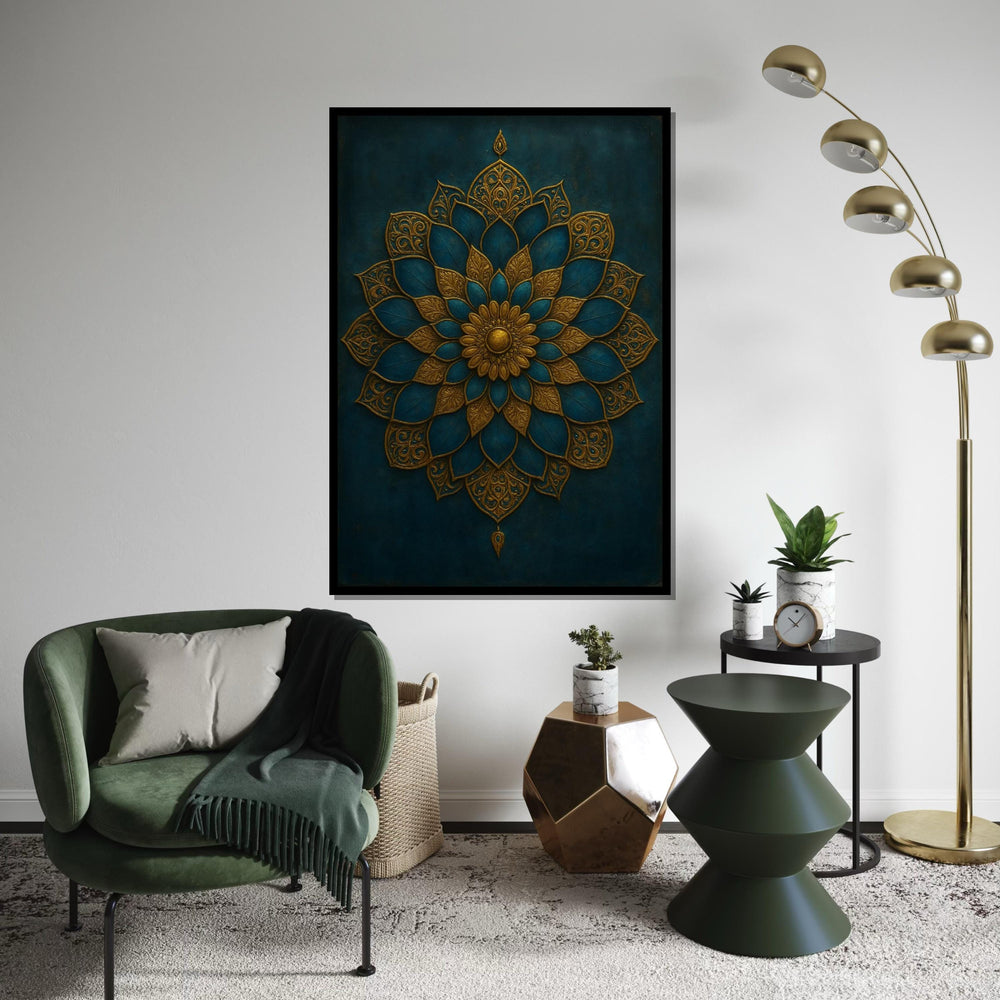 Ornamental Mandala Canvas, Gold and Teal Mandala Art, Elegant Wall Design, Wall Art Canvas Design, Ready To Hang Decoration, Print Wall Art
