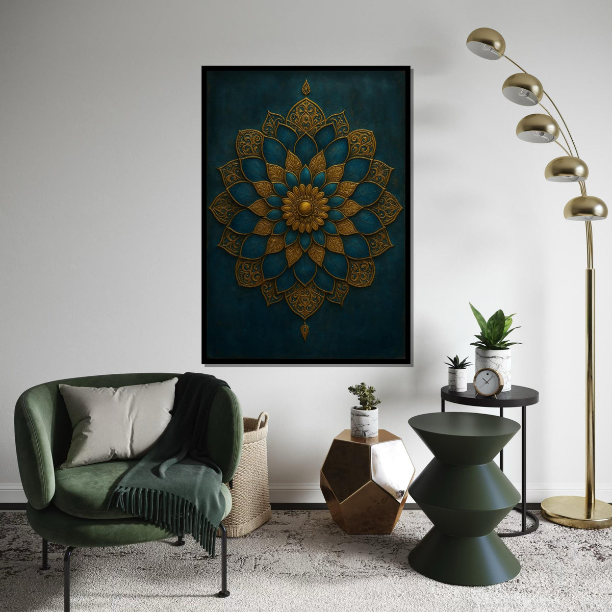 Ornamental Mandala Canvas, Gold and Teal Mandala Art, Elegant Wall Design, Wall Art Canvas Design, Ready To Hang Decoration, Print Wall Art