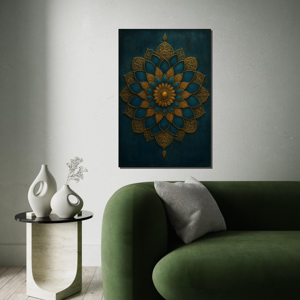 Ornamental Mandala Canvas, Gold and Teal Mandala Art, Elegant Wall Design, Wall Art Canvas Design, Ready To Hang Decoration, Print Wall Art