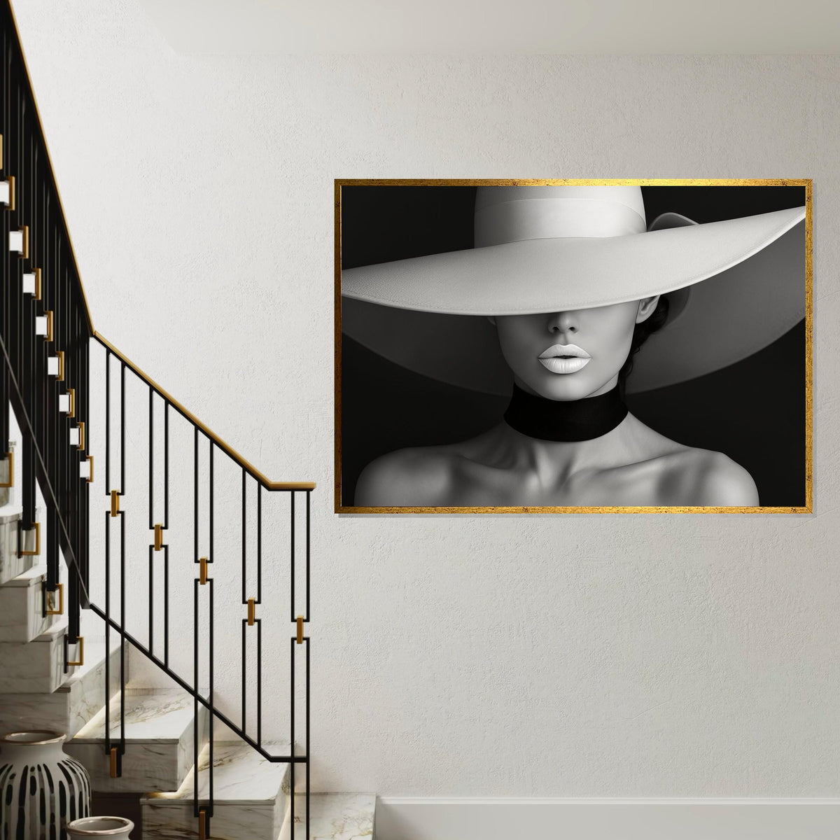 Chic Elegance Canvas, Fashion Art, Minimalist Woman Canvas, Wall Art Design, Framed Art Print, Ready to Hang Decoration, Monochrome Beauty