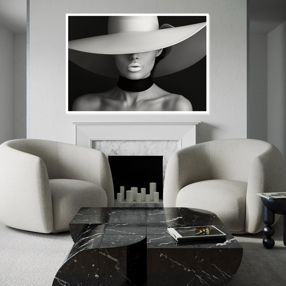 Chic Elegance Canvas, Fashion Art, Minimalist Woman Canvas, Wall Art Design, Framed Art Print, Ready to Hang Decoration, Monochrome Beauty