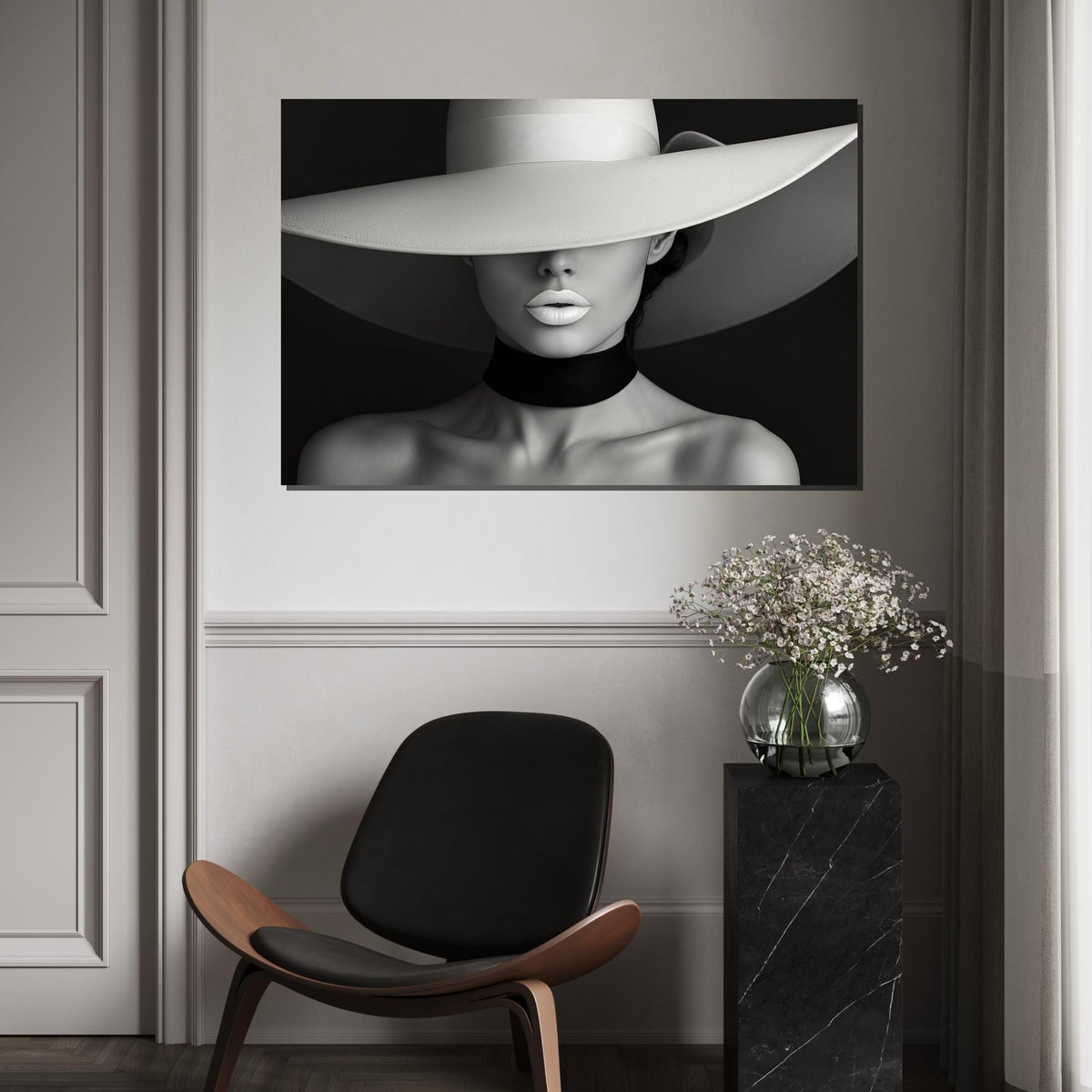 Chic Elegance Canvas, Fashion Art, Minimalist Woman Canvas, Wall Art Design, Framed Art Print, Ready to Hang Decoration, Monochrome Beauty