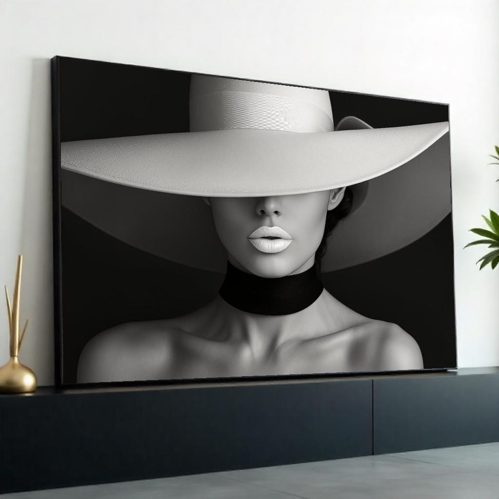 Chic Elegance Canvas, Fashion Art, Minimalist Woman Canvas, Wall Art Design, Framed Art Print, Ready to Hang Decoration, Monochrome Beauty