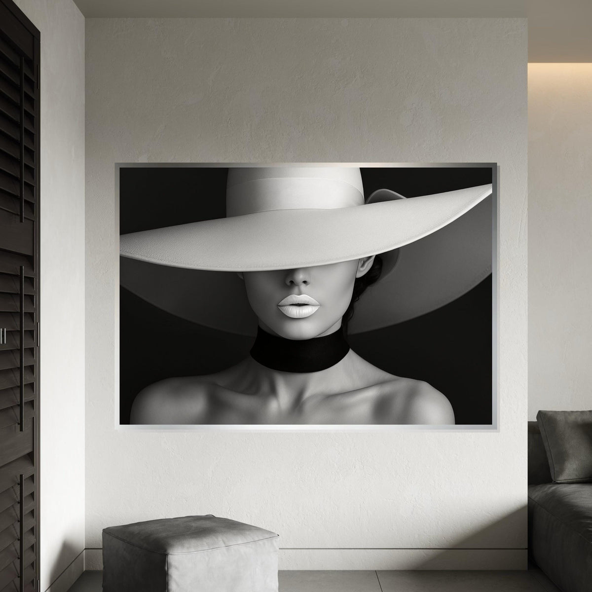 Chic Elegance Canvas, Fashion Art, Minimalist Woman Canvas, Wall Art Design, Framed Art Print, Ready to Hang Decoration, Monochrome Beauty