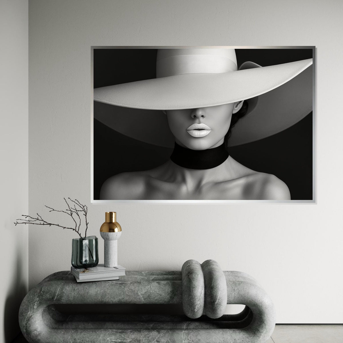 Chic Elegance Canvas, Fashion Art, Minimalist Woman Canvas, Wall Art Design, Framed Art Print, Ready to Hang Decoration, Monochrome Beauty