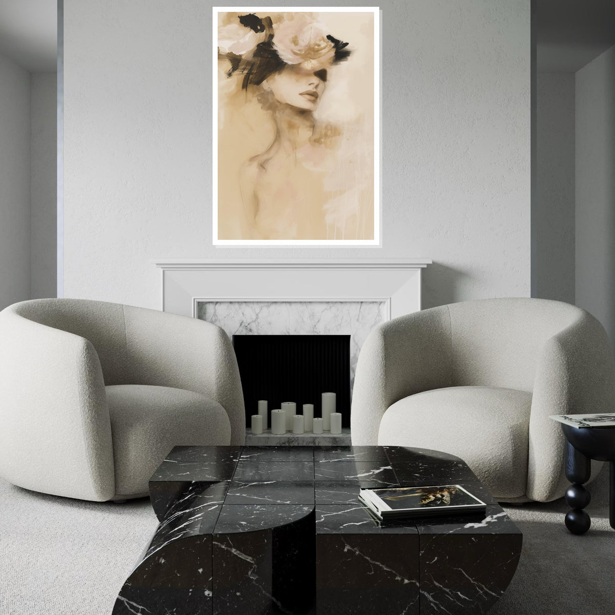 Abstract Lady with Flowers Canvas, Elegant Woman Wall Art, Fashion Illustration, Wall Art Canvas Design, Framed Ready to Hang