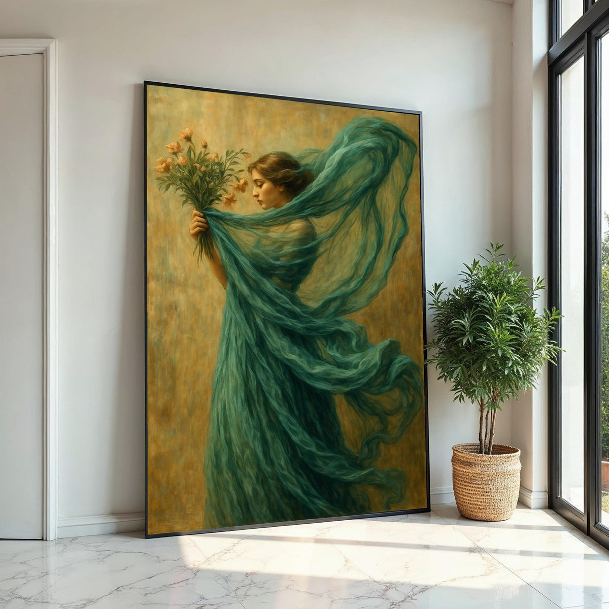 Ethereal Woman, Floral Canvas Art, Whimsical Lady Figure, Wall Art Canvas Design, Elegant Home Decor, Framed Ready To Hang