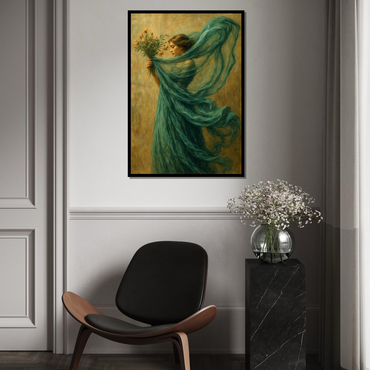 Ethereal Woman, Floral Canvas Art, Whimsical Lady Figure, Wall Art Canvas Design, Elegant Home Decor, Framed Ready To Hang
