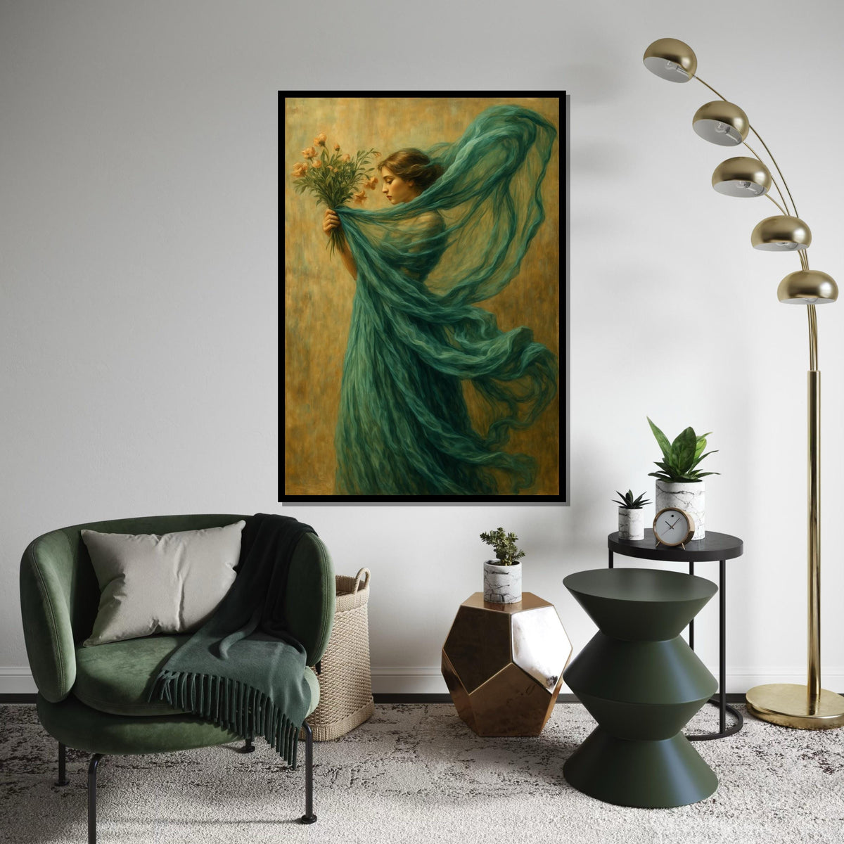 Ethereal Woman, Floral Canvas Art, Whimsical Lady Figure, Wall Art Canvas Design, Elegant Home Decor, Framed Ready To Hang