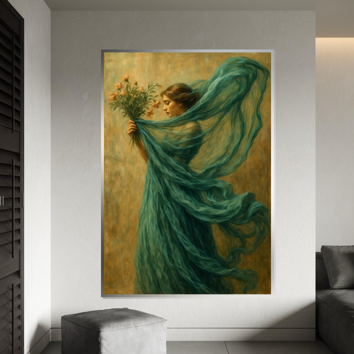 Ethereal Woman, Floral Canvas Art, Whimsical Lady Figure, Wall Art Canvas Design, Elegant Home Decor, Framed Ready To Hang