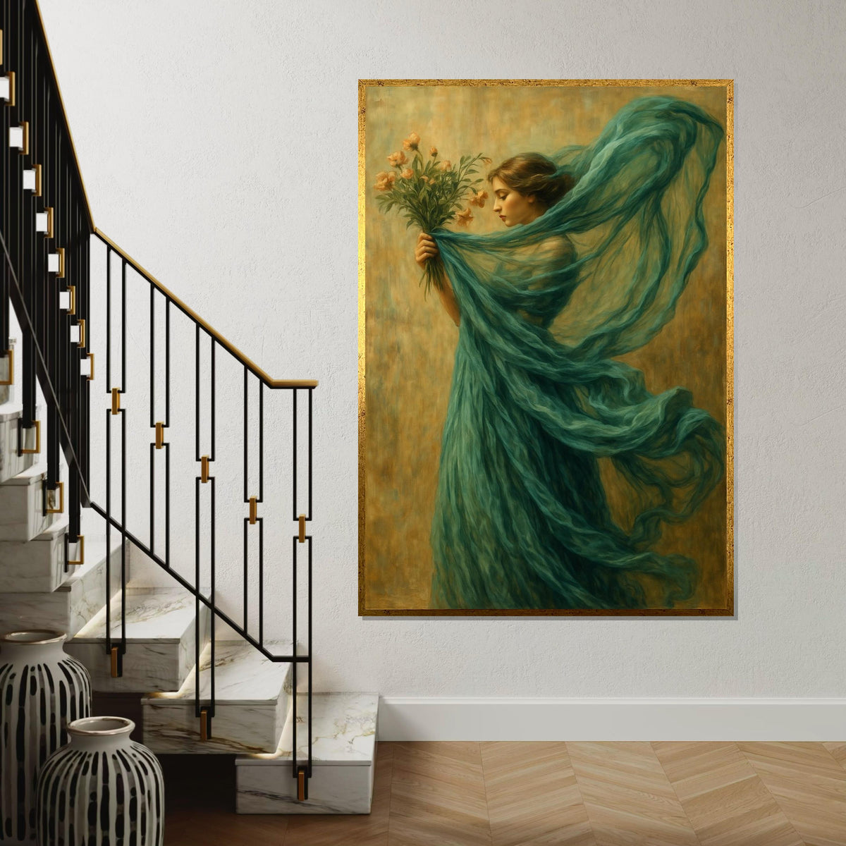 Ethereal Woman, Floral Canvas Art, Whimsical Lady Figure, Wall Art Canvas Design, Elegant Home Decor, Framed Ready To Hang