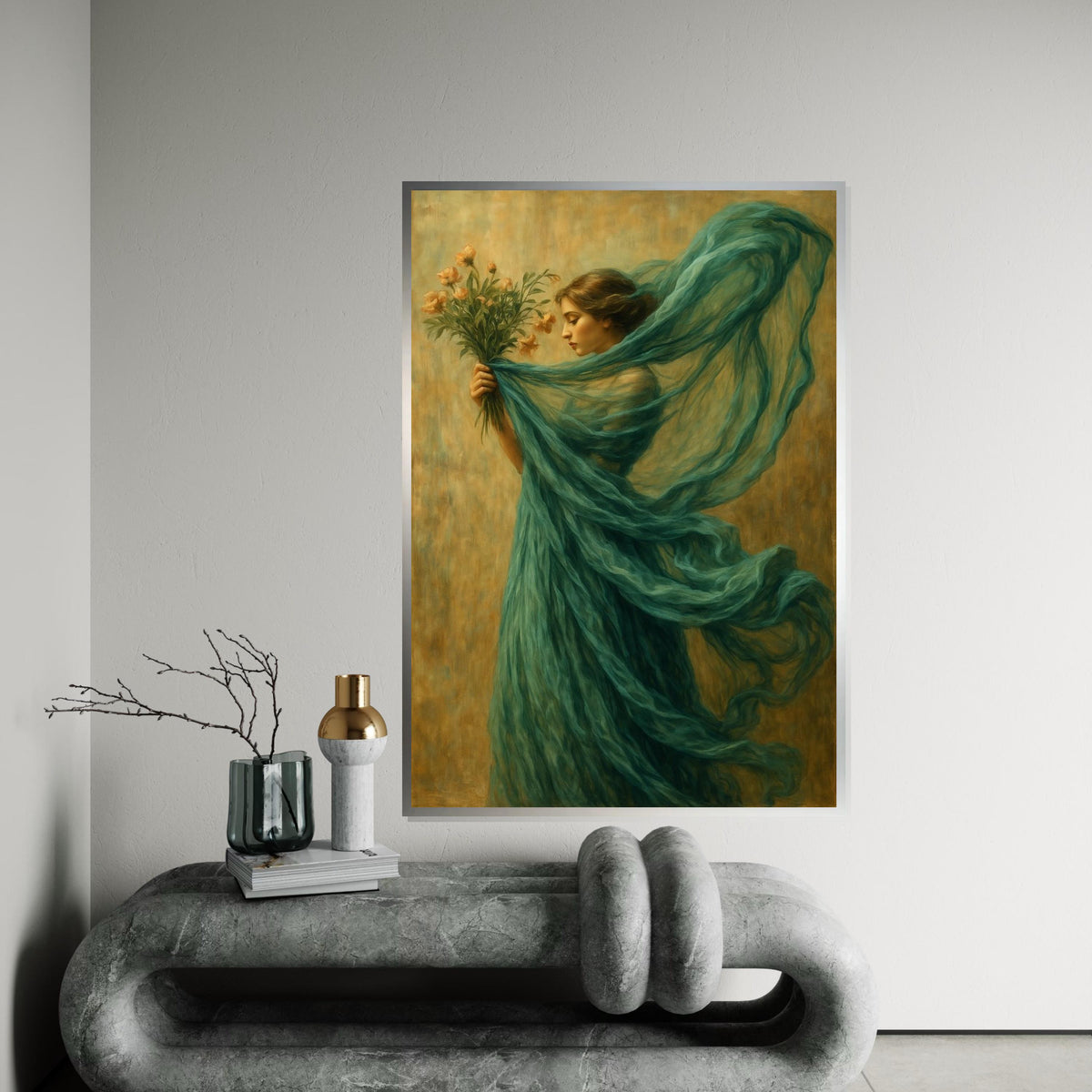 Ethereal Woman, Floral Canvas Art, Whimsical Lady Figure, Wall Art Canvas Design, Elegant Home Decor, Framed Ready To Hang