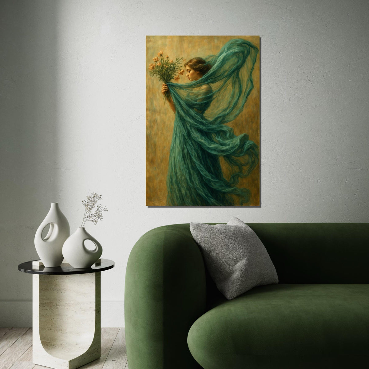 Ethereal Woman, Floral Canvas Art, Whimsical Lady Figure, Wall Art Canvas Design, Elegant Home Decor, Framed Ready To Hang