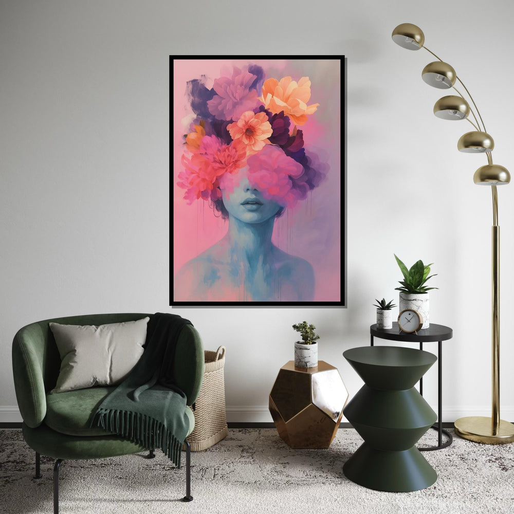 Dreamy Floral Portrait, Surreal Flower Head Canvas, Abstract Art, Wall Art Canvas Design, Ready to Hang Decoration