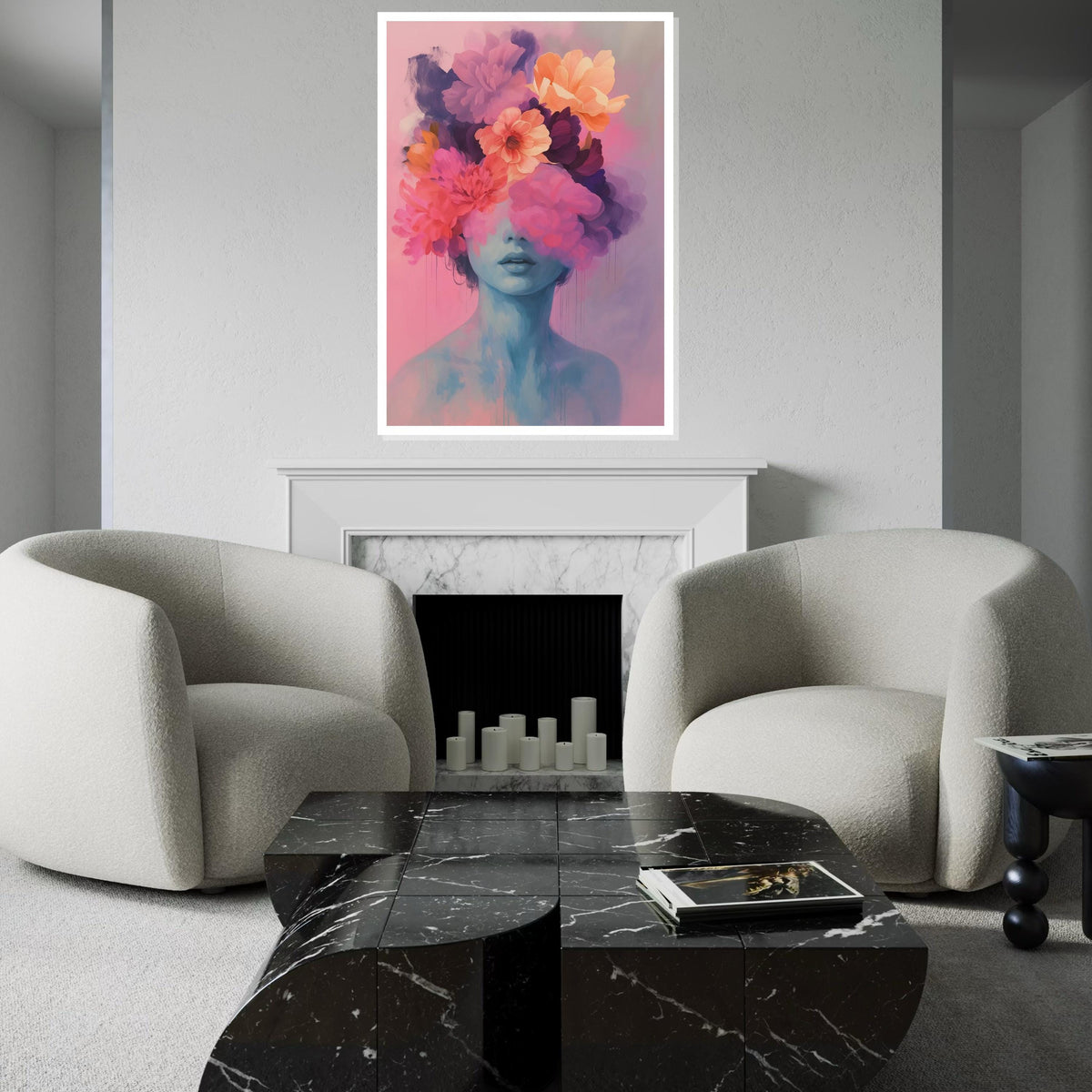 Dreamy Floral Portrait, Surreal Flower Head Canvas, Abstract Art, Wall Art Canvas Design, Ready to Hang Decoration