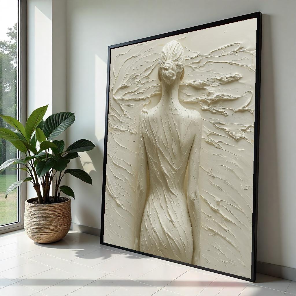Print Art, Female Form Canvas, Abstract Body Art, Sculptural Wall Art, Beige Relief Painting, Wall Art Canvas Design, Ready to Hang