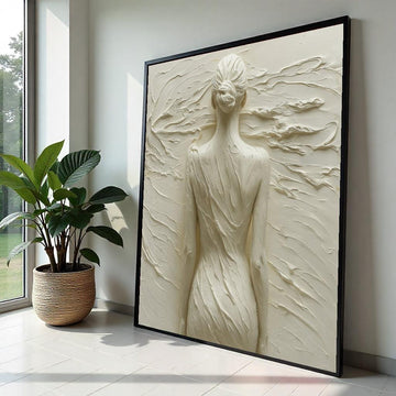 Print Art, Female Form Canvas, Abstract Body Art, Sculptural Wall Art, Beige Relief Painting, Wall Art Canvas Design, Ready to Hang