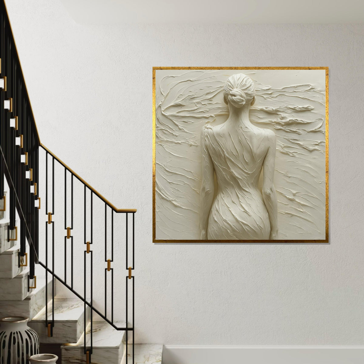 Print Art, Female Form Canvas, Abstract Body Art, Sculptural Wall Art, Beige Relief Painting, Wall Art Canvas Design, Ready to Hang