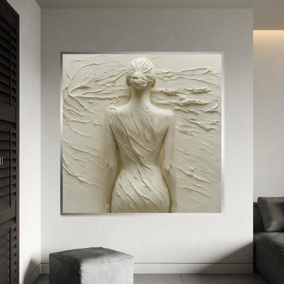 Print Art, Female Form Canvas, Abstract Body Art, Sculptural Wall Art, Beige Relief Painting, Wall Art Canvas Design, Ready to Hang