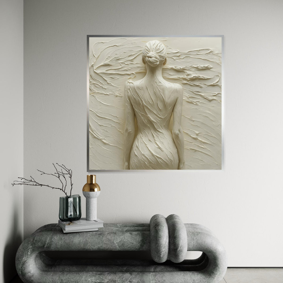 Print Art, Female Form Canvas, Abstract Body Art, Sculptural Wall Art, Beige Relief Painting, Wall Art Canvas Design, Ready to Hang