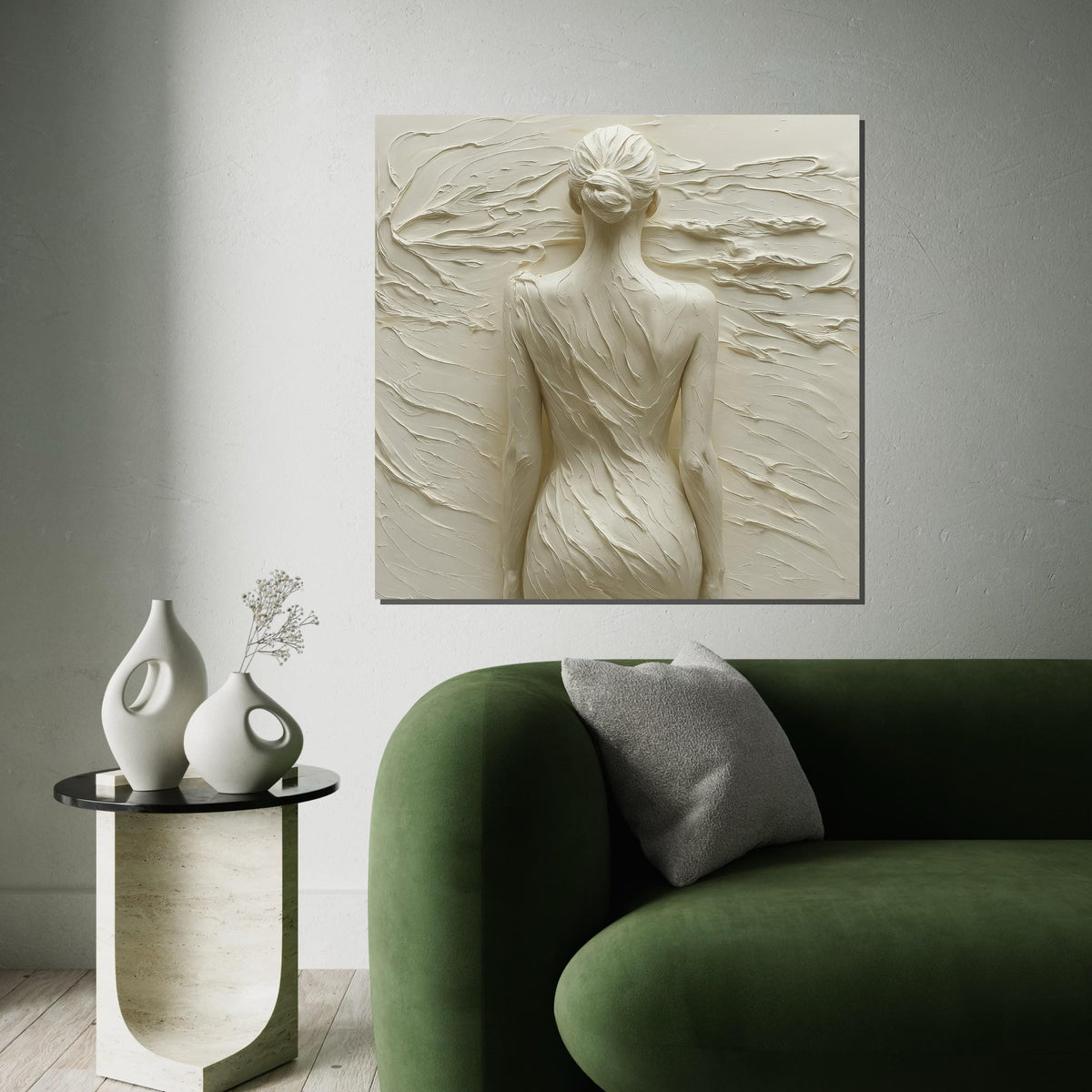 Print Art, Female Form Canvas, Abstract Body Art, Sculptural Wall Art, Beige Relief Painting, Wall Art Canvas Design, Ready to Hang
