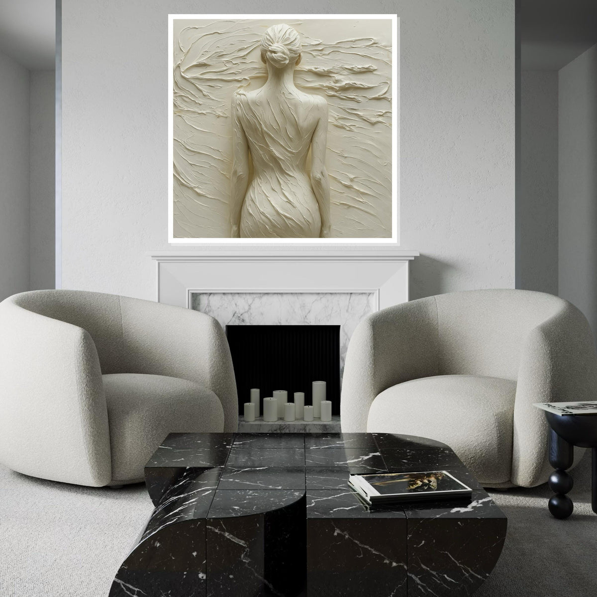 Print Art, Female Form Canvas, Abstract Body Art, Sculptural Wall Art, Beige Relief Painting, Wall Art Canvas Design, Ready to Hang