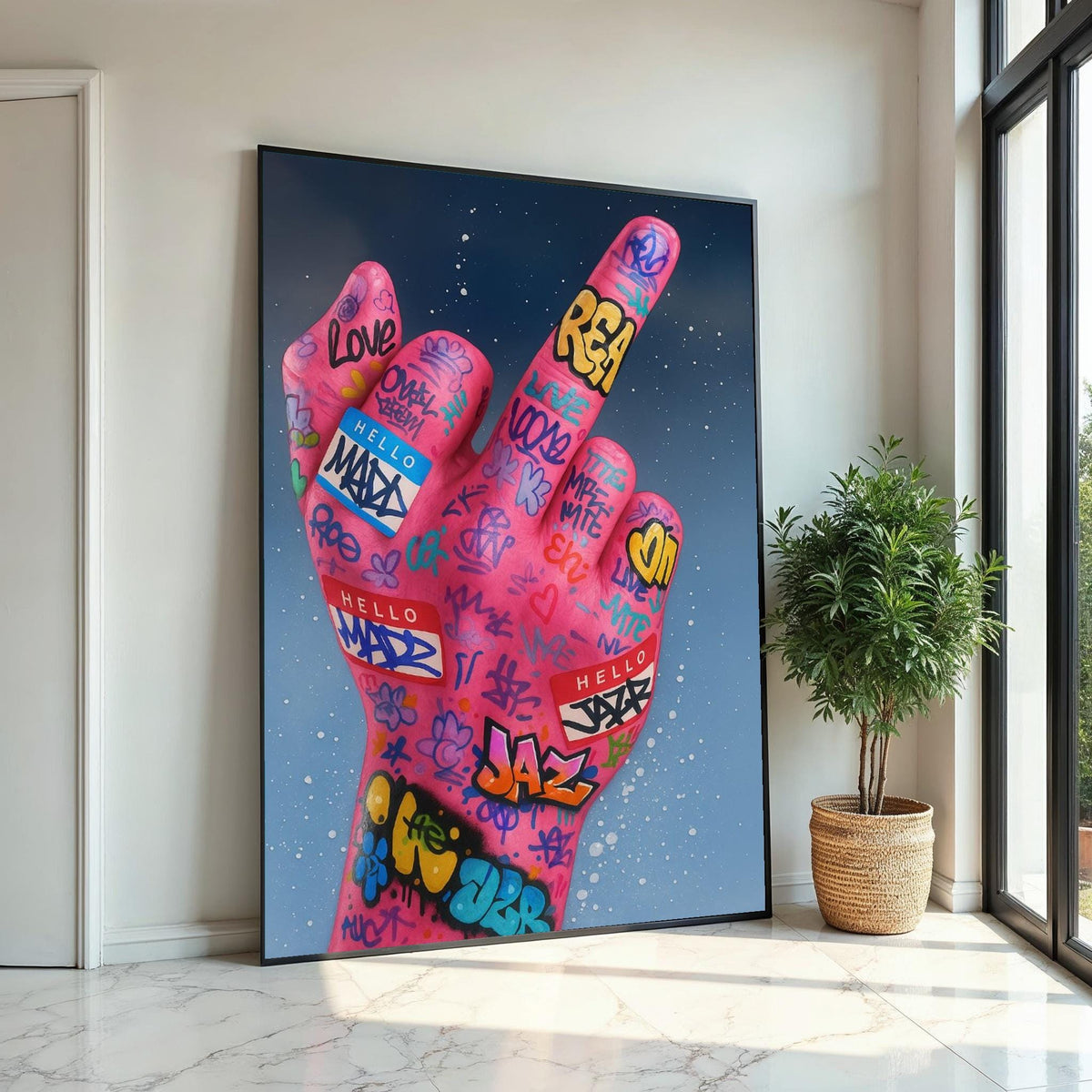 Graffiti Pink Hand Canvas Art, Street Art Canvas, Urban Wall Print, Bold Colors Poster, Wall Art Canvas Design, Ready To Hang Decoration