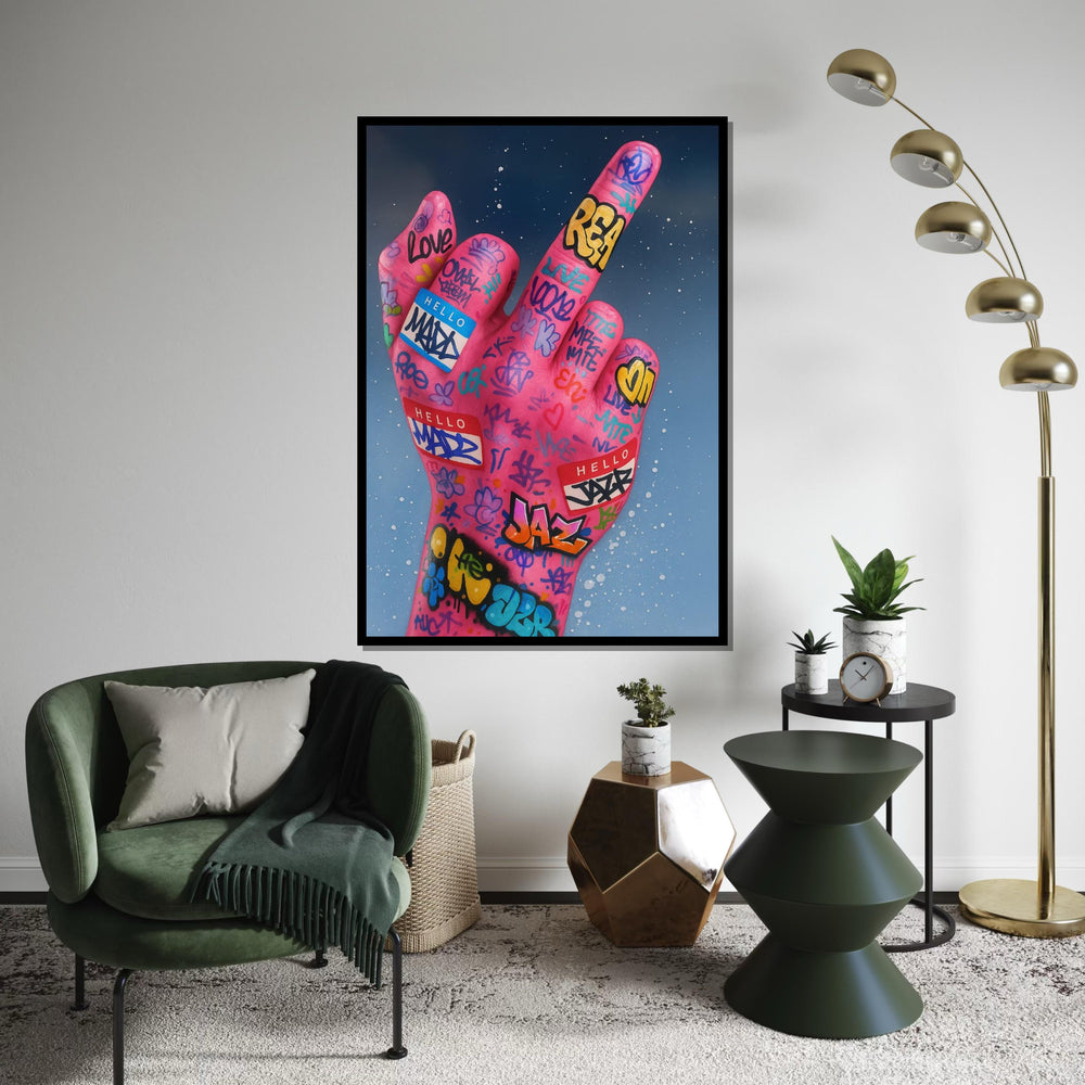 Graffiti Pink Hand Canvas Art, Street Art Canvas, Urban Wall Print, Bold Colors Poster, Wall Art Canvas Design, Ready To Hang Decoration