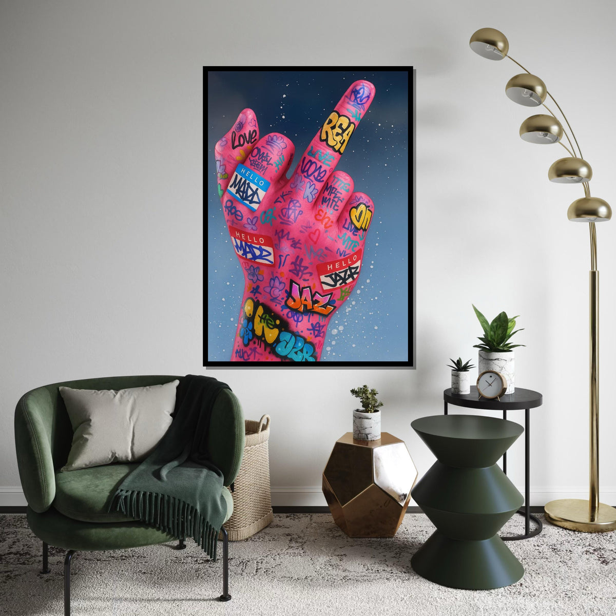 Graffiti Pink Hand Canvas Art, Street Art Canvas, Urban Wall Print, Bold Colors Poster, Wall Art Canvas Design, Ready To Hang Decoration
