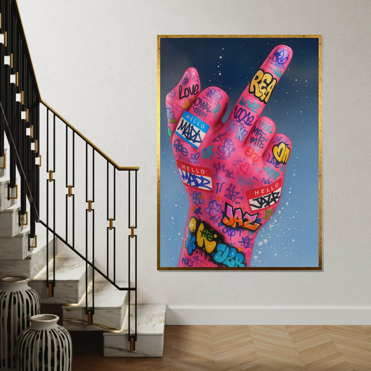 Graffiti Pink Hand Canvas Art, Street Art Canvas, Urban Wall Print, Bold Colors Poster, Wall Art Canvas Design, Ready To Hang Decoration
