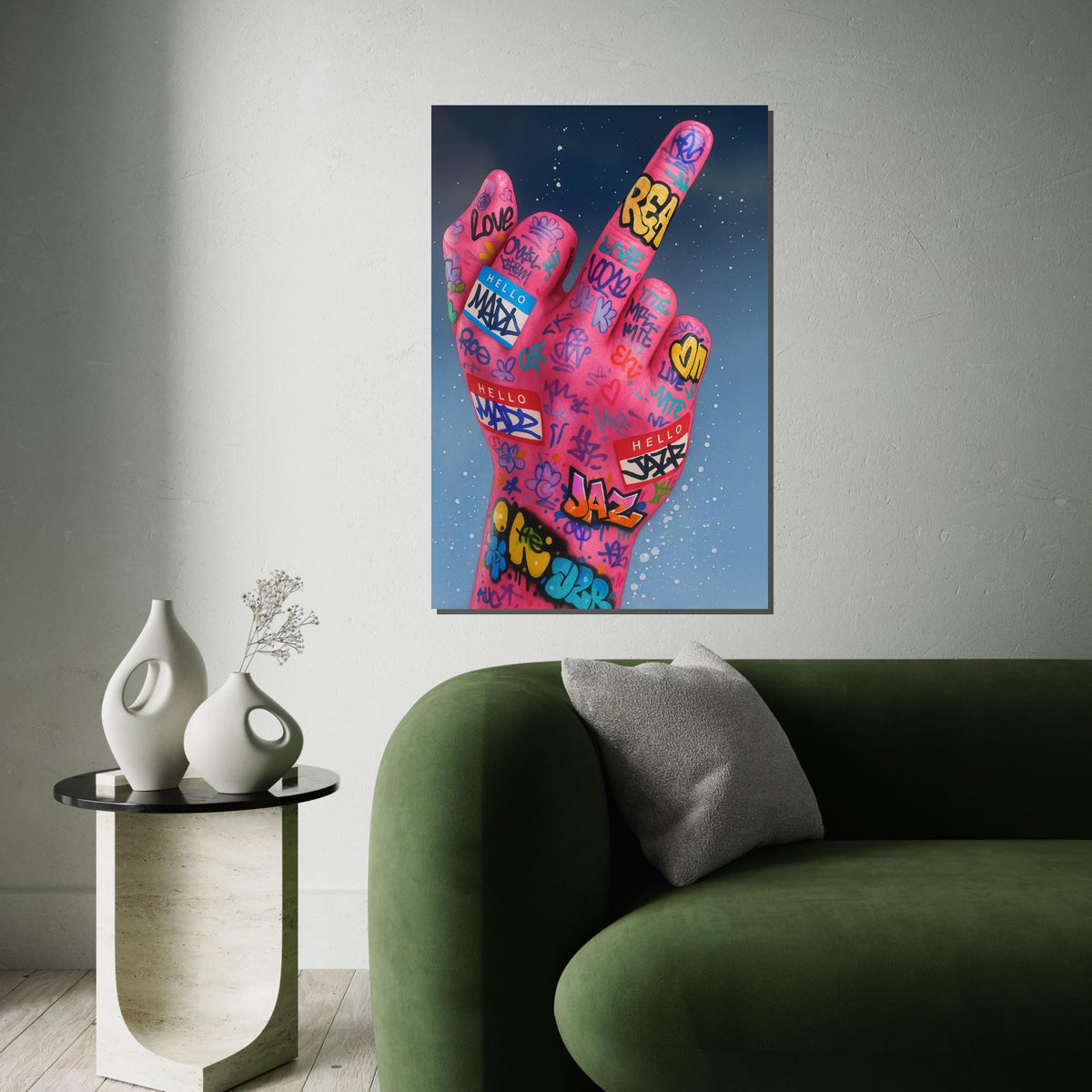 Graffiti Pink Hand Canvas Art, Street Art Canvas, Urban Wall Print, Bold Colors Poster, Wall Art Canvas Design, Ready To Hang Decoration