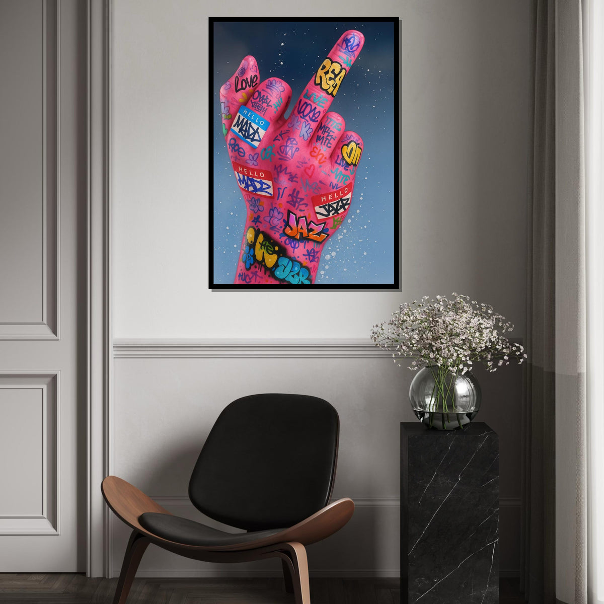 Graffiti Pink Hand Canvas Art, Street Art Canvas, Urban Wall Print, Bold Colors Poster, Wall Art Canvas Design, Ready To Hang Decoration