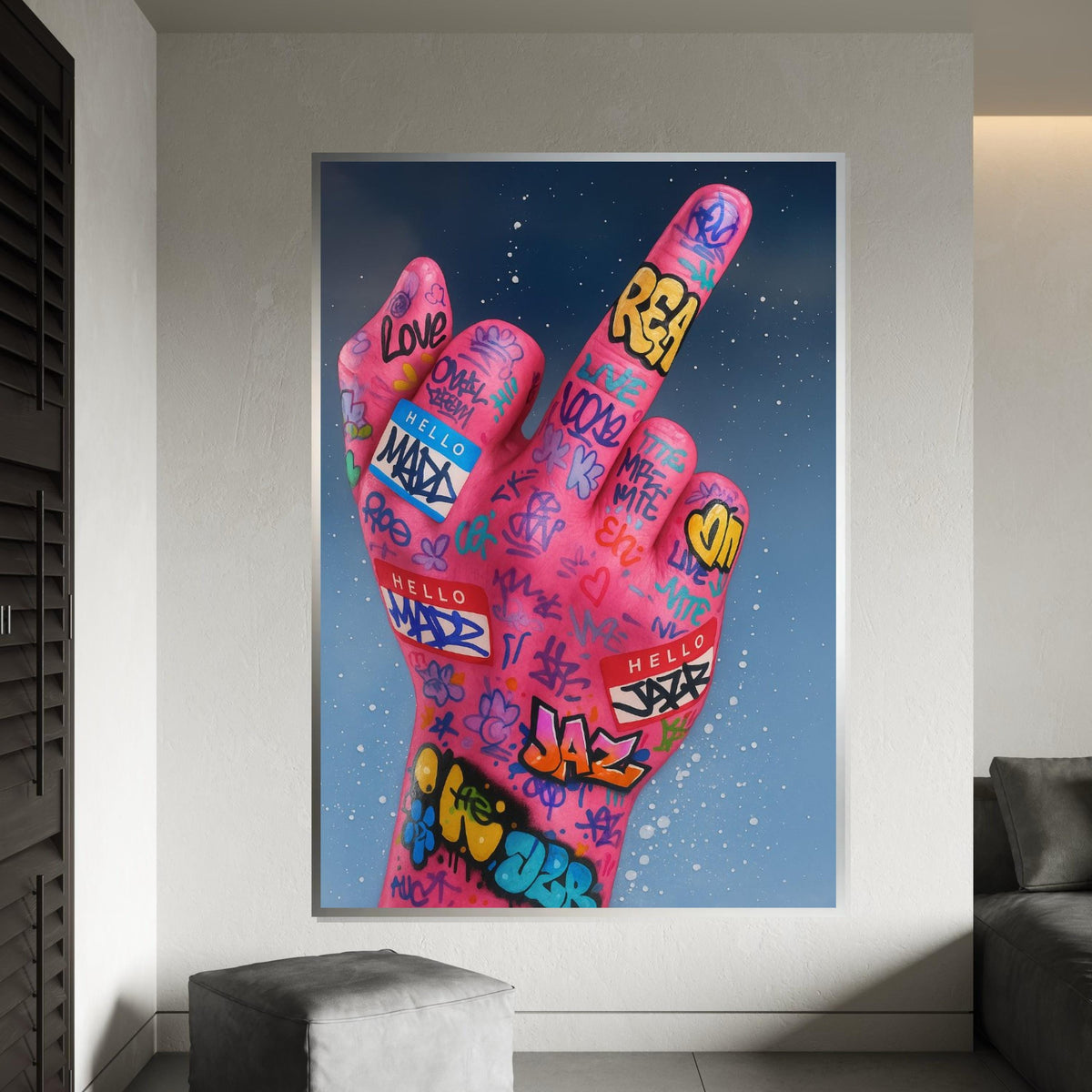 Graffiti Pink Hand Canvas Art, Street Art Canvas, Urban Wall Print, Bold Colors Poster, Wall Art Canvas Design, Ready To Hang Decoration