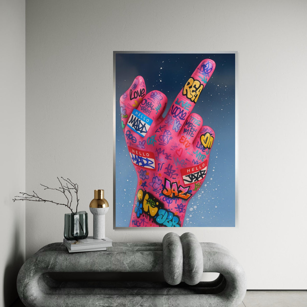 Graffiti Pink Hand Canvas Art, Street Art Canvas, Urban Wall Print, Bold Colors Poster, Wall Art Canvas Design, Ready To Hang Decoration