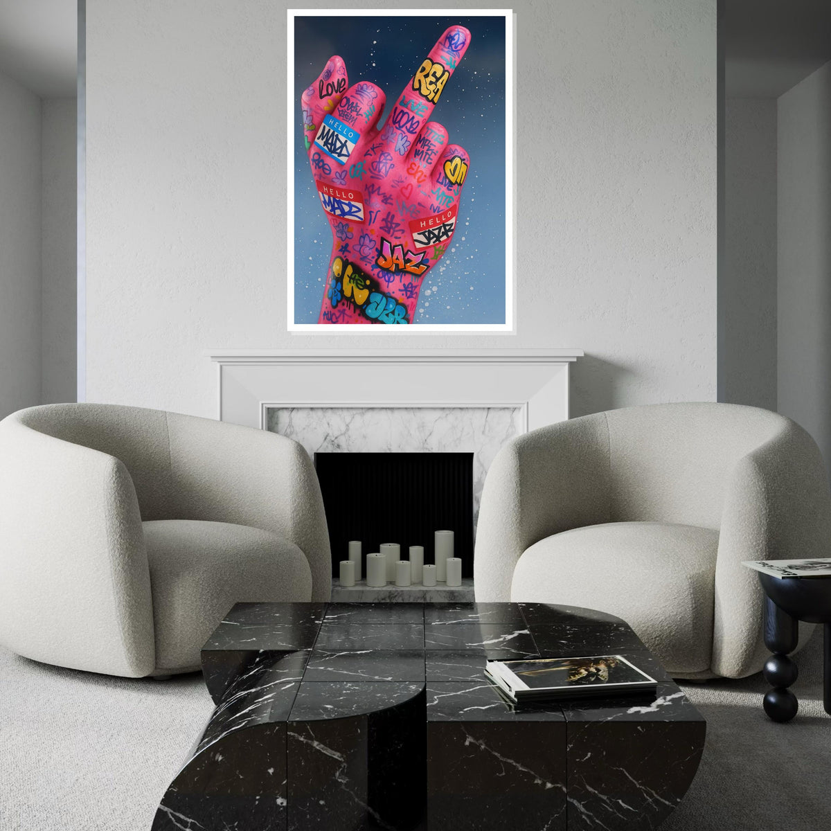 Graffiti Pink Hand Canvas Art, Street Art Canvas, Urban Wall Print, Bold Colors Poster, Wall Art Canvas Design, Ready To Hang Decoration