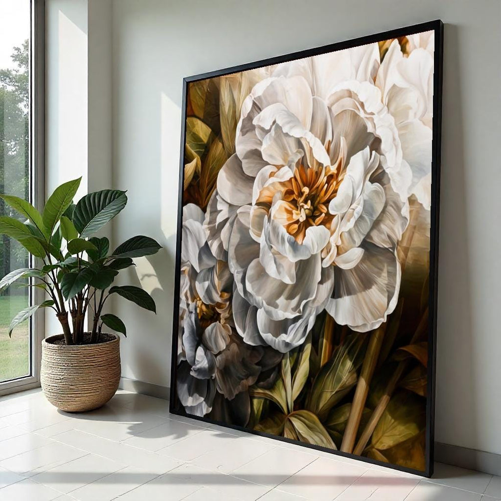 White Peony Canvas, Floral Wall Art, Botanical Print, Flower Art Canvas, Wall Art Canvas Design, Ready to Hang Home Decoration