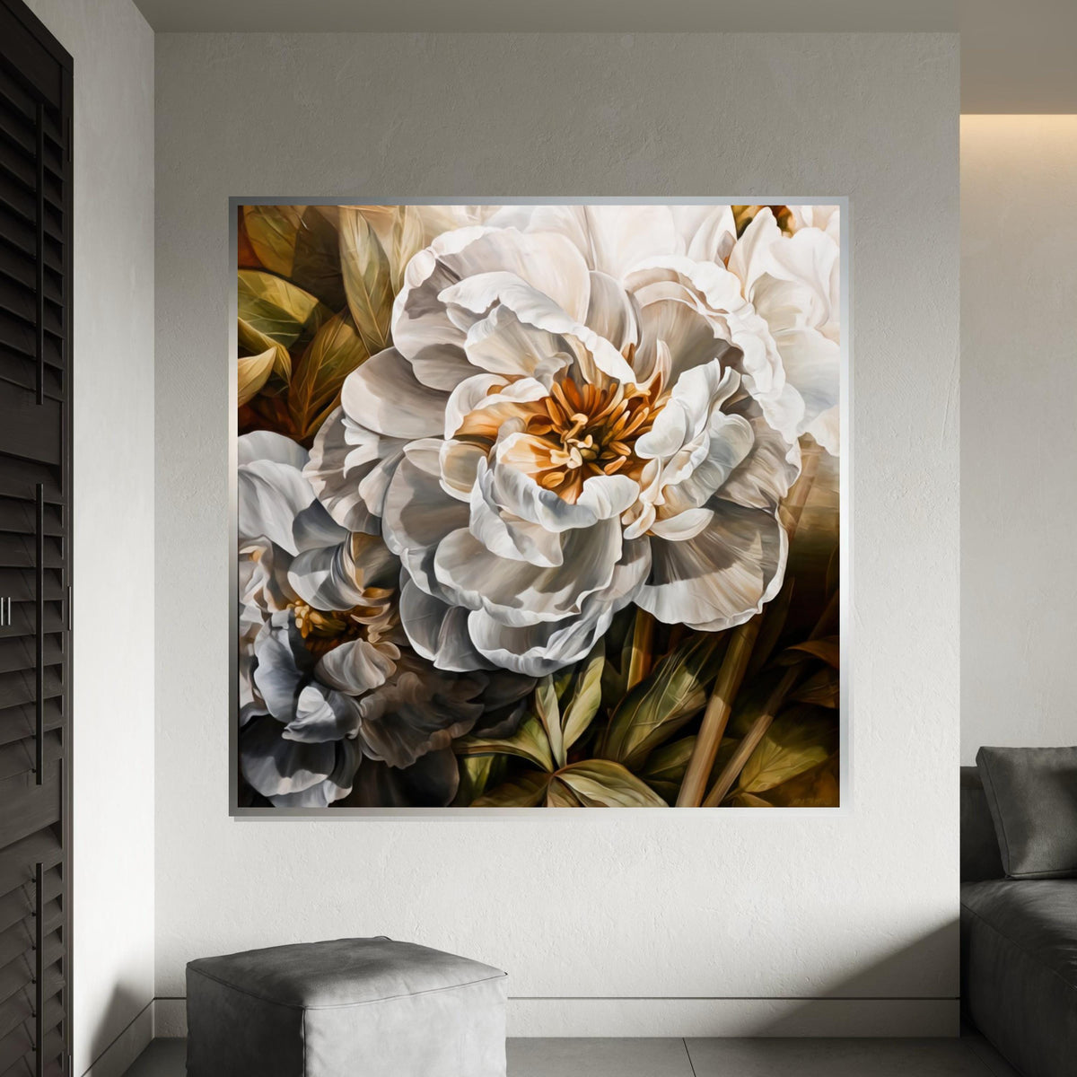 White Peony Canvas, Floral Wall Art, Botanical Print, Flower Art Canvas, Wall Art Canvas Design, Ready to Hang Home Decoration