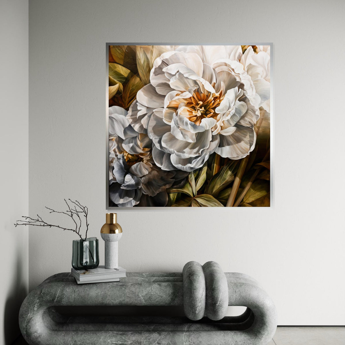 White Peony Canvas, Floral Wall Art, Botanical Print, Flower Art Canvas, Wall Art Canvas Design, Ready to Hang Home Decoration
