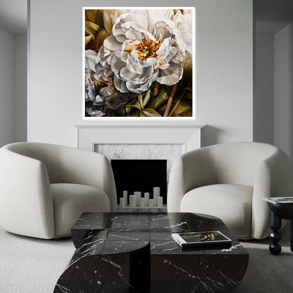 White Peony Canvas, Floral Wall Art, Botanical Print, Flower Art Canvas, Wall Art Canvas Design, Ready to Hang Home Decoration