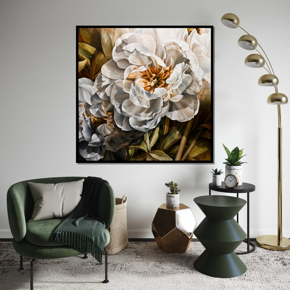 White Peony Canvas, Floral Wall Art, Botanical Print, Flower Art Canvas, Wall Art Canvas Design, Ready to Hang Home Decoration