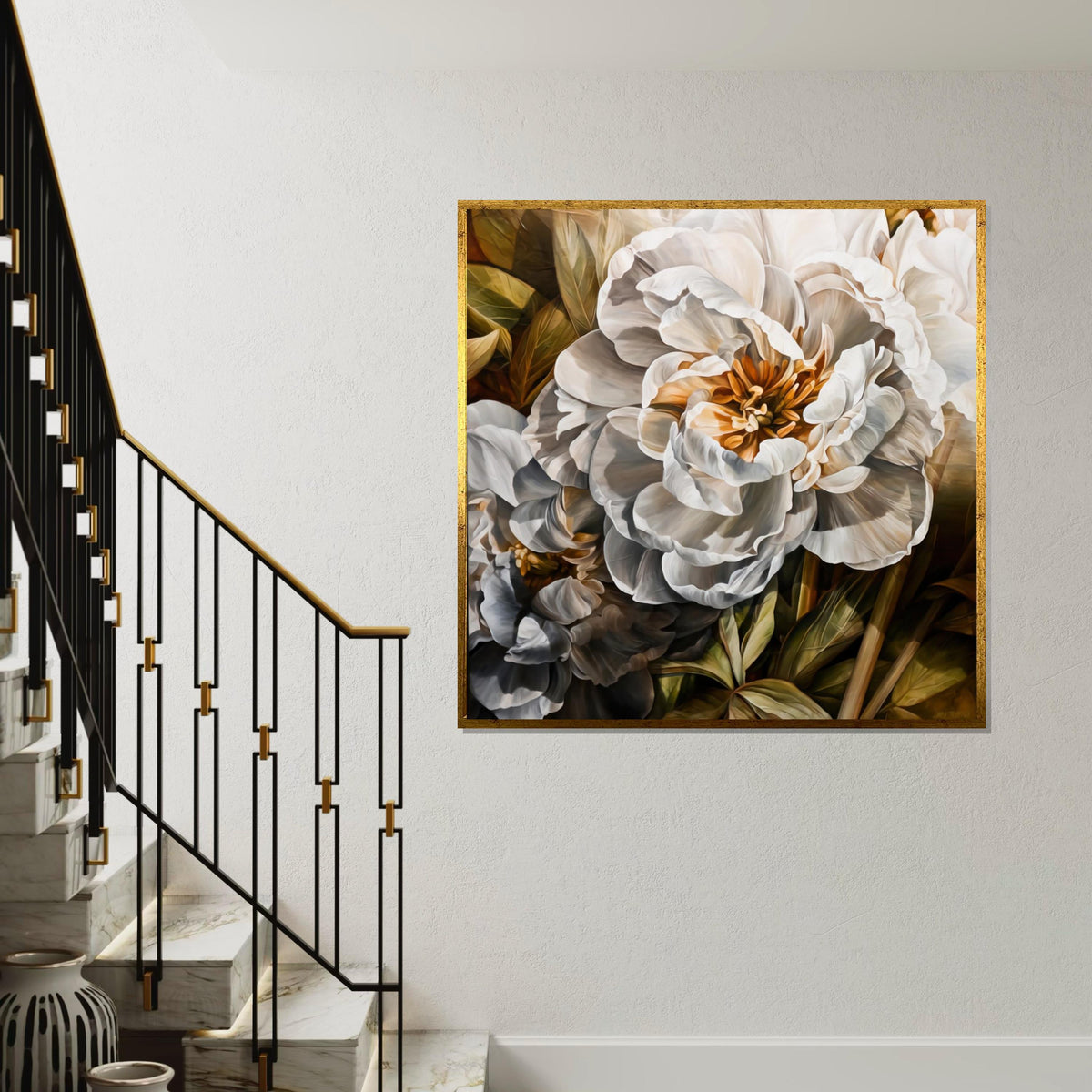 White Peony Canvas, Floral Wall Art, Botanical Print, Flower Art Canvas, Wall Art Canvas Design, Ready to Hang Home Decoration