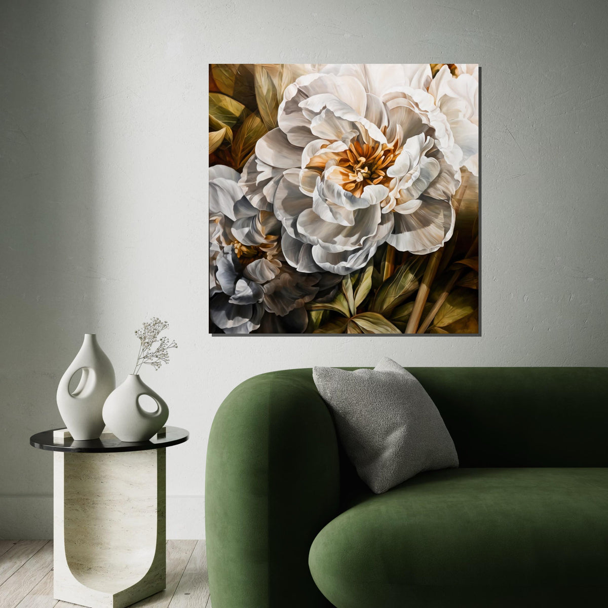 White Peony Canvas, Floral Wall Art, Botanical Print, Flower Art Canvas, Wall Art Canvas Design, Ready to Hang Home Decoration