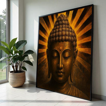 Golden Buddha Canvas, Meditation Wall Art, Spiritual Decor, Enlightenment Bronze Tone, Wall Art Canvas Design, Ready to Hang