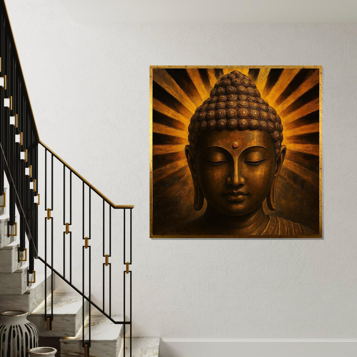 Golden Buddha Canvas, Meditation Wall Art, Spiritual Decor, Enlightenment Bronze Tone, Wall Art Canvas Design, Ready to Hang
