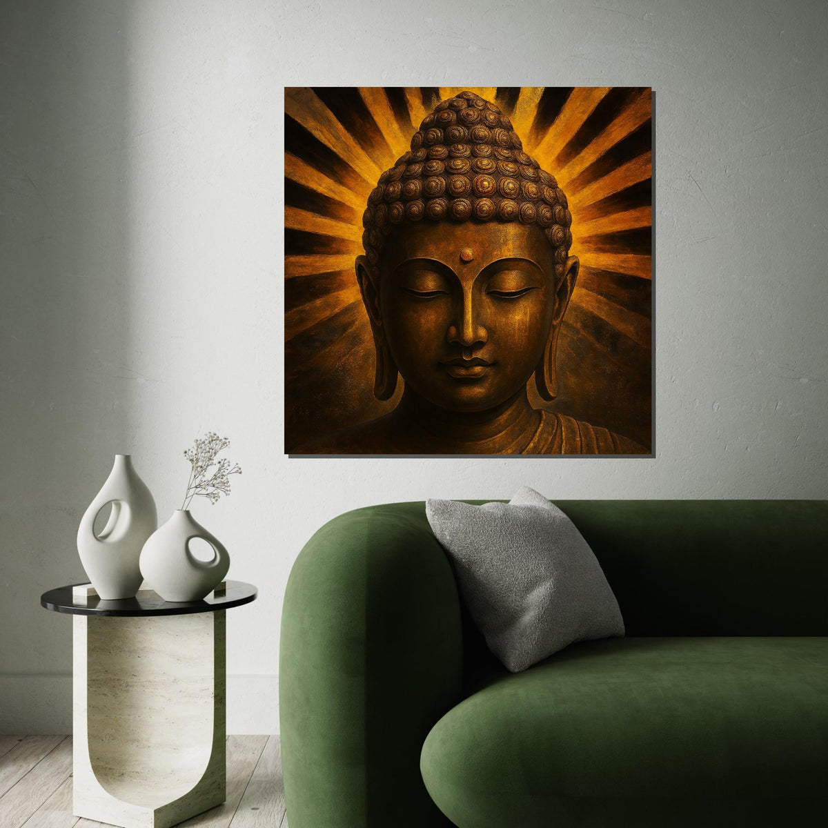 Golden Buddha Canvas, Meditation Wall Art, Spiritual Decor, Enlightenment Bronze Tone, Wall Art Canvas Design, Ready to Hang