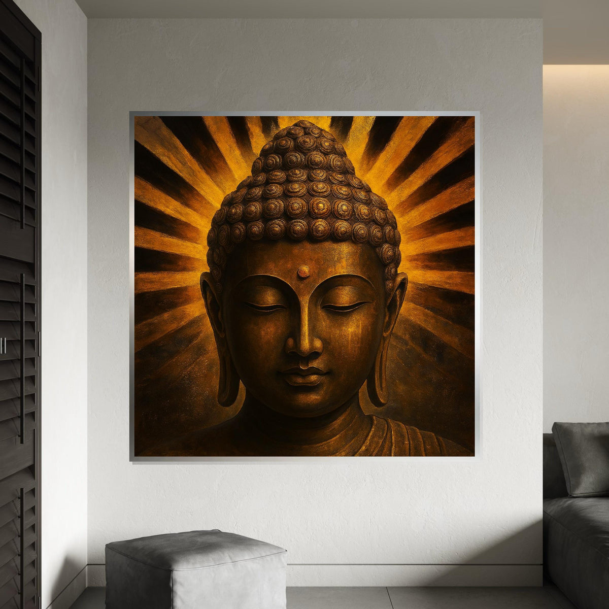 Golden Buddha Canvas, Meditation Wall Art, Spiritual Decor, Enlightenment Bronze Tone, Wall Art Canvas Design, Ready to Hang